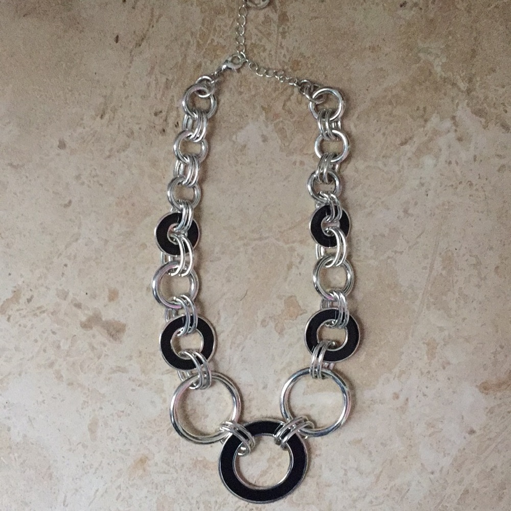 Trifari chunky black and silver necklace